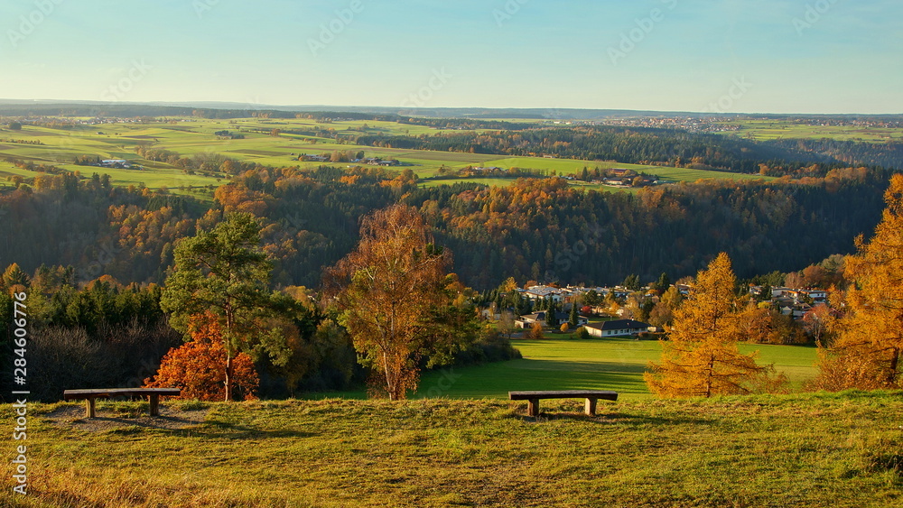 bunte Herbstlandschaft bei Wildberg im Nordschwarzwald - obrazy, fototapety, plakaty 