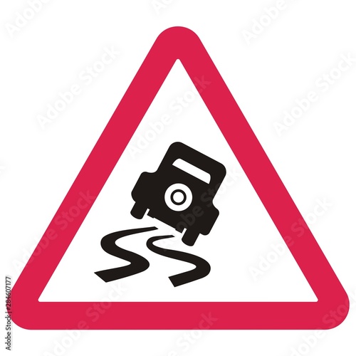 Fotografia road sign, danger of skidding, vector icon