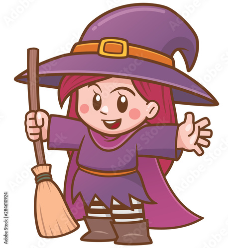 Vector illustration of Cartoon Witch holding broom