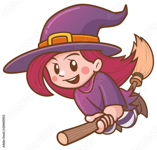 Vector illustration of Cartoon witch flying on broom