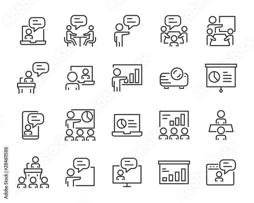 set of training icons, meeting, study, presentation