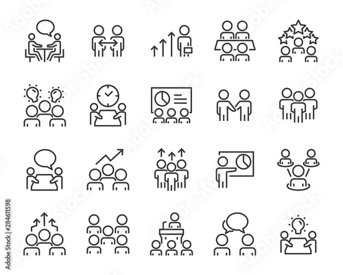 set of people icons, meeting, work, buisiness, skill, preformance, mangement, team, group, discussion