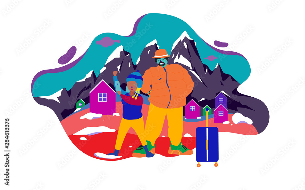 A happy couple traveling and take selfie photo in switzerland snow mountain A happy couple traveling and take selfie photo in switzerland snow mountain