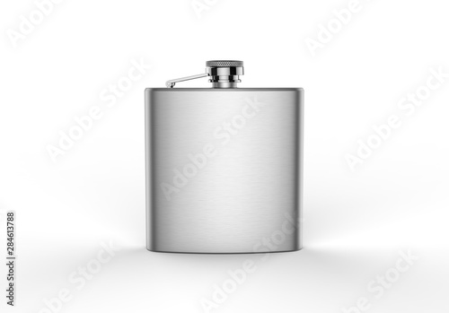 Blank Stainless Steel Hip Flask For Branding, 3d illustration.