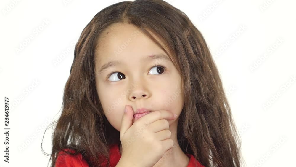 Close-up of infant posing and thinking about something on white background. Slow motion Close-up of infant posing and thinking about something on white background. Slow motion