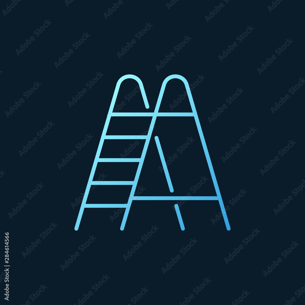 Ladder vector concept blue outline icon - stepladder linear logo on dark background
