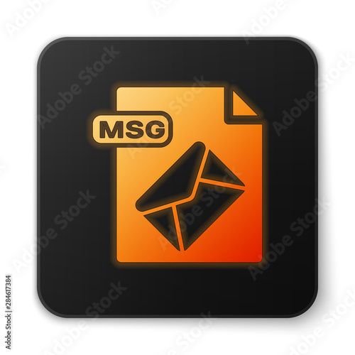 Orange glowing neon MSG file document. Download msg button icon isolated on white background. MSG file symbol. Black square button. Vector Illustration