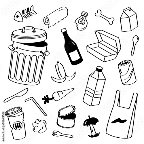 Hand drawing styles garbage. Waste doodle.