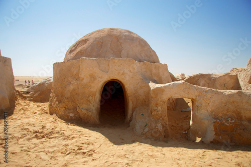 Decorations of movie Star Wars Episode First in Sahara desert, Tunisia