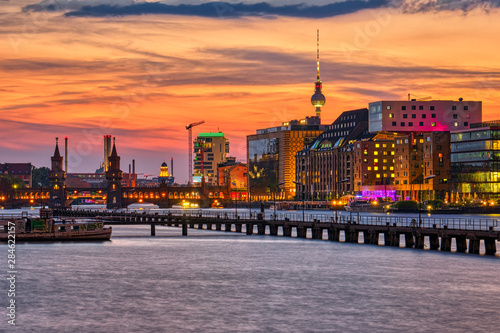 Beautiful sunset at the river Spree in Berlin, Germany photo