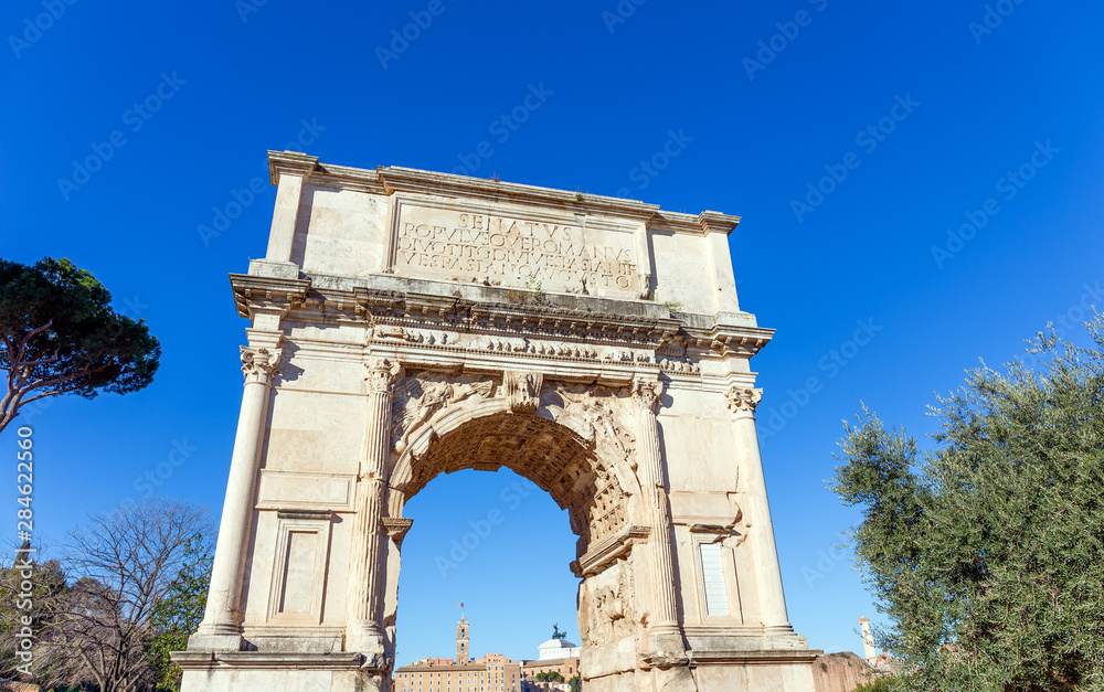 The Arch of Titus on the Via Sacra, Rome, Italy.