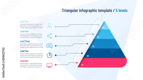 Vector infographic template in the shape of triangle, pyramid divided by 5 parts