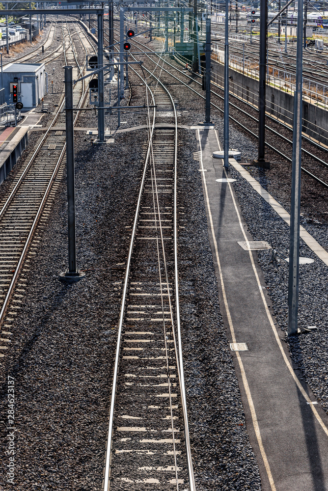 Railroad tracks Southern Cross Station in Melbourne Australia