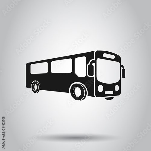 School bus icon in flat style. Autobus vector illustration on isolated background. Coach transport business concept.