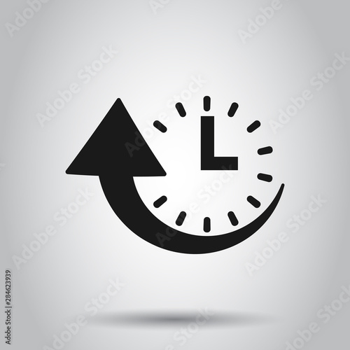 Downtime icon in flat style. Uptime vector illustration on isolated background. Clock business concept.