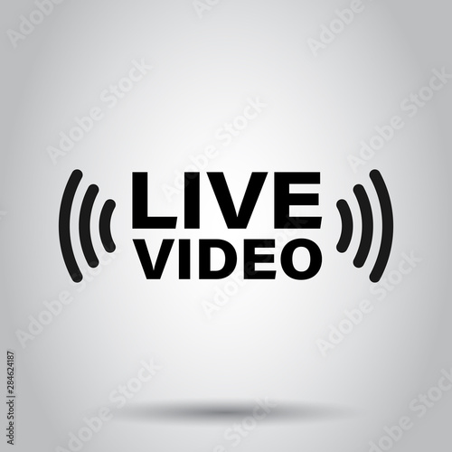 Live video icon in flat style. Streaming tv vector illustration on isolated background. Broadcast business concept.