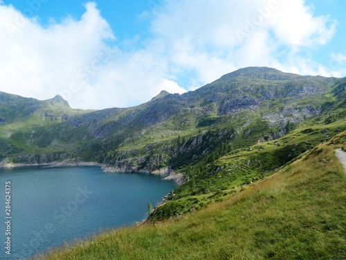 The "Laghi Lakes", in the Orobie Alps: A small valley with pastures, woods and lakes Among the Italian Mountains, near the town of Bergamo - August 2019.