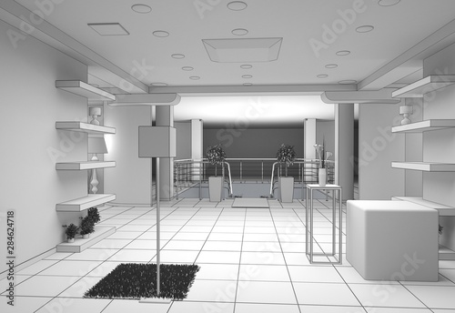 interior, exhibition hall, 3D illustration