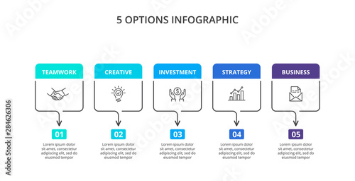 Thin lines rectangles with color elements. Five infographic elements. Business template for presentation.