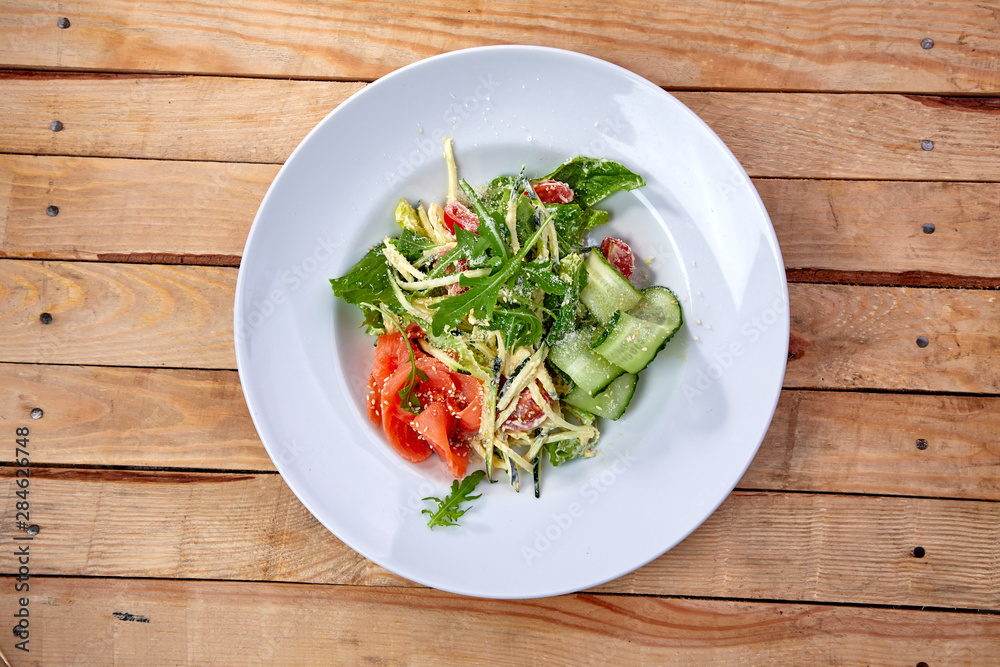 salted salmon with fresh vegetables salted salmon with fresh vegetables
