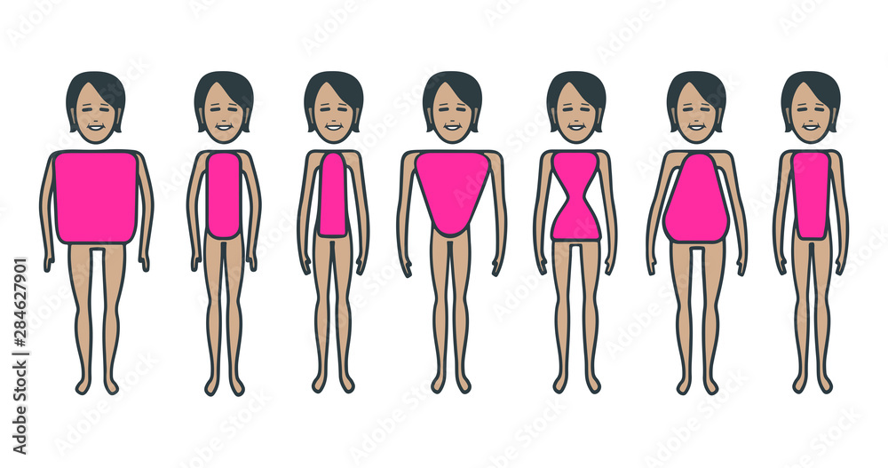 Female body figures. Female body shapes set. Cartoon illustration Stock