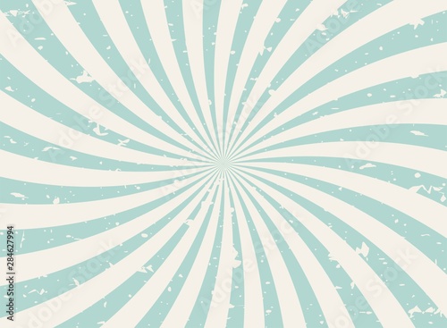 Sunlight wide spiral grunge background. green and beige retro background. Vector horizontal illustration.