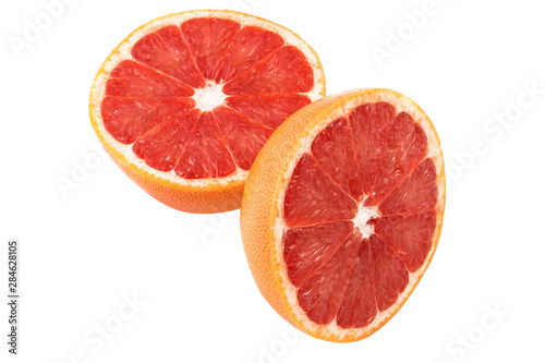 two halves of grapefruit on a white background in isolation