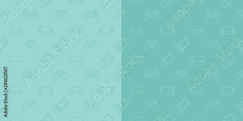 Vector video game and esport device set outline seamless pattern background.