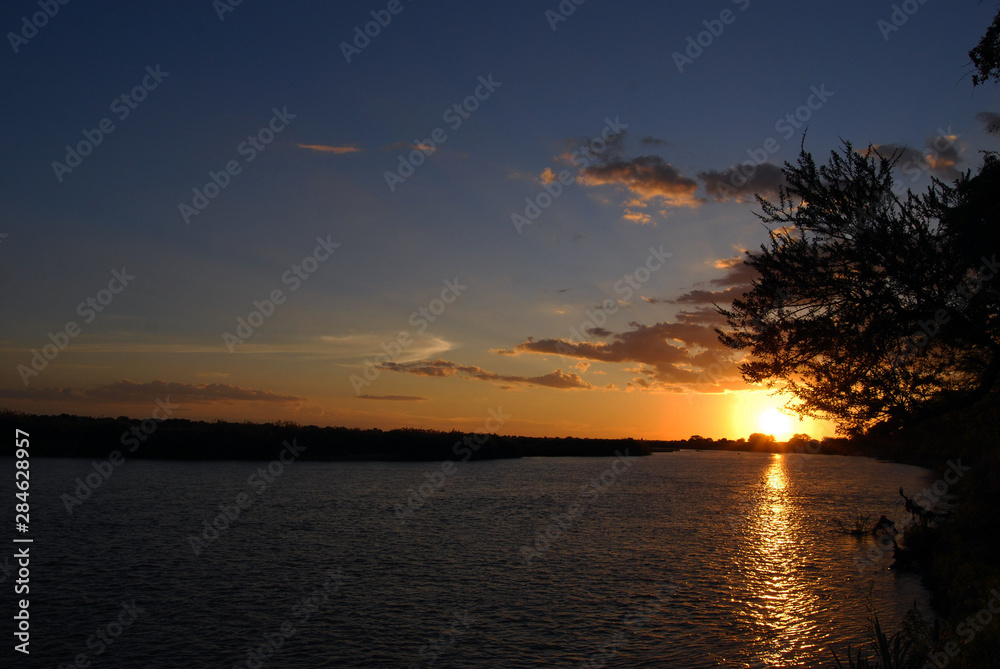 Sunset over the Rufiji River in the Selous Game Reserve, Tanzania
