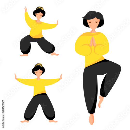 girls perform qigong, tai chi and yoga exercises