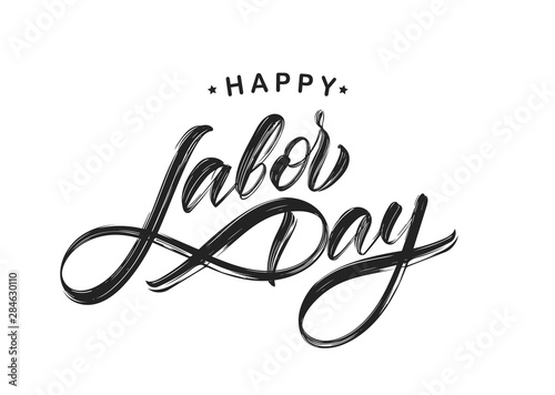 Handwritten textured brush type lettering of Happy Labor Day isolated on white background
