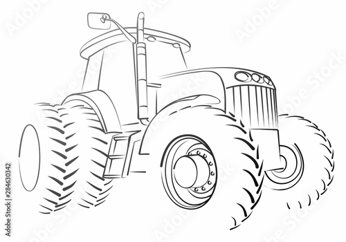 The Sketch of a big heavy tractor.