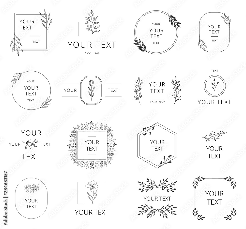 Collection of hand drawn wedding branding with floral elements. Wreaths, borders and frames for feminine design. Vector isolated. Collection of hand drawn wedding branding with floral elements. Wreaths, borders and frames for feminine design. Vector isolated.