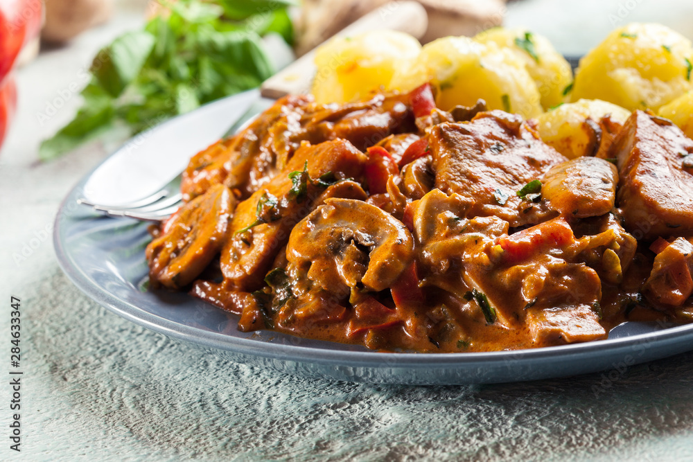 Fresh turkey ragout with mushrooms Fresh turkey ragout with mushrooms