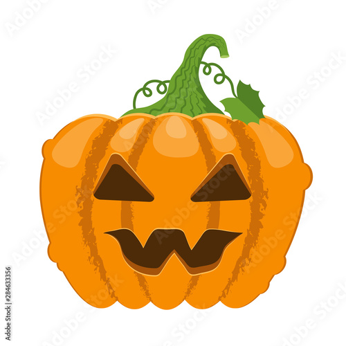 Cartoon halloween pumpkin. Orange pumpkins with carving scary smiling cute glowing faces. Decoration gourd vegetable or holiday spooky happy face, october nature vector isolated icon
