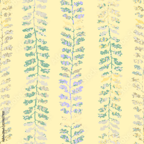 Vector seamless background with colorful watercolor illustration of stripe of herbs or plants. Can be used for wallpaper, pattern fills, web page, surface textures, textile print, wrapping paper