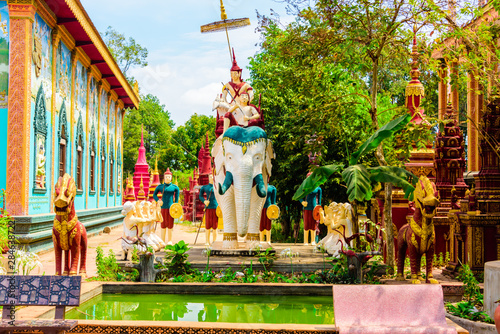 Statue of an elephant at a Buddhist Temple in a rural area of Cambodia photo