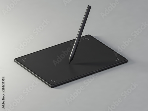 Graphic tablet with stylus pens at work  - 3D illustration