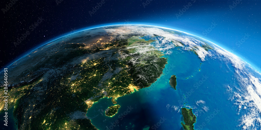 Fototapeta premium Detailed Earth. Eastern China and Taiwan