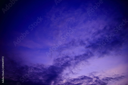 blue purple sky and clouds. twilight hour golden time for photography. calming and serenity scene in early night. hope and dream romantic moment.