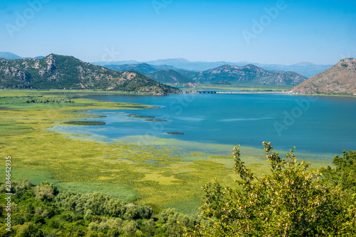 Skadar Lake in Montenegro  wetland and mountain views.