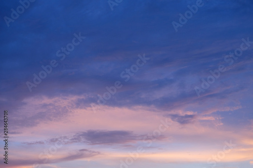 cloud sky with gradient color from blue to purple. sunset sky background
