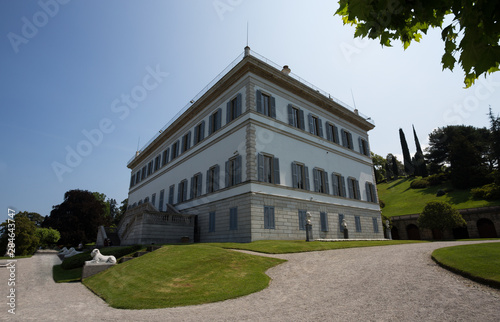 BELLAGIO, ITALY, JUNE 19, 2019 - View of Villa Melzi and the Gardens in the village of Bellagio on Como lake, Italy