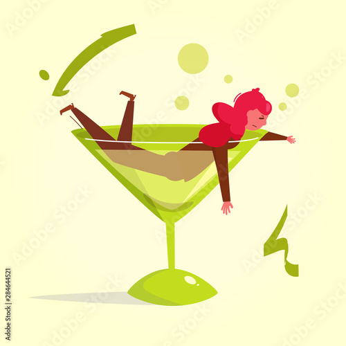 Female alcoholism Vector. Cartoon. Isolated art. Flat Woman