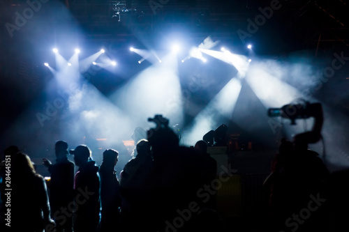 crowd of people at concert or show, night scene