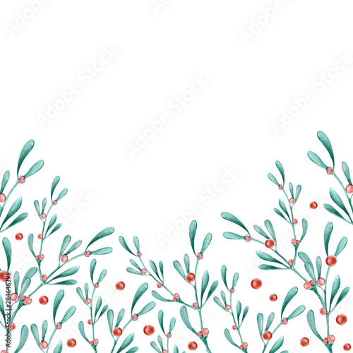 Border made of green mistletoe branches