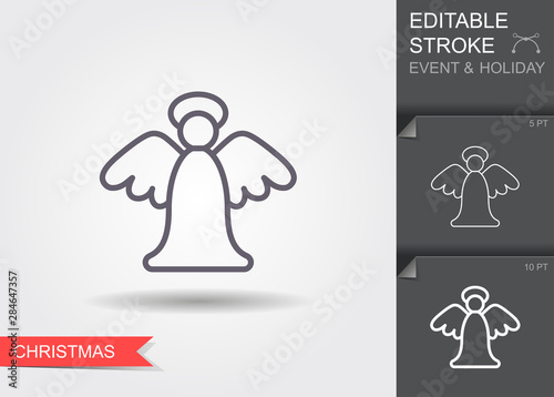 Christmas angel. Line icon with editable stroke with shadow