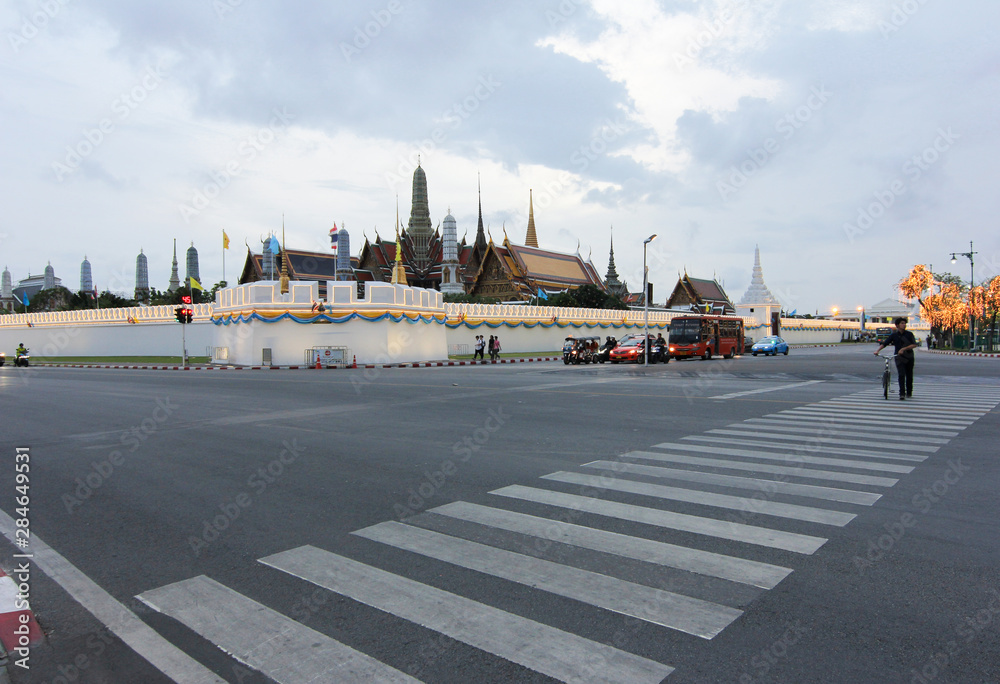 View of Wat Phra Kaew, Thailand from the front line in the evening