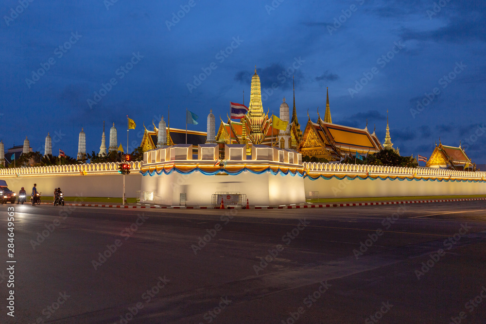 View of Phra Kaew Temple, Thailand From the outpost at night, beautifu