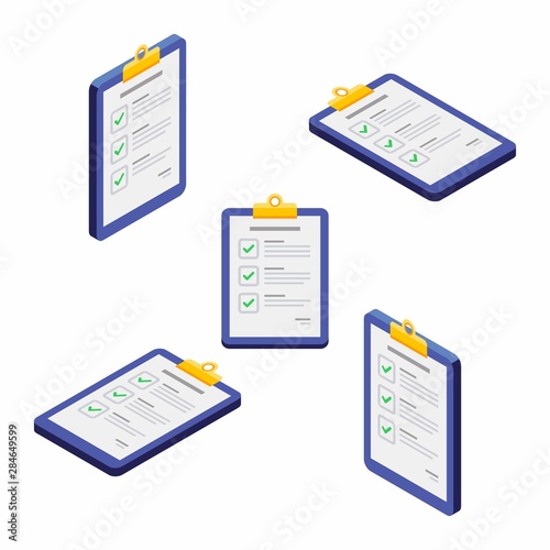 Check list, Clipboard, Document, Finance, Business, Isometric, No background, Isolated, illustration, Vector, Flat icon